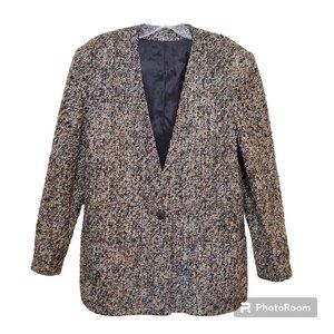 Michelle Stuart Collarless One Button Blazer Jacket Sz 12